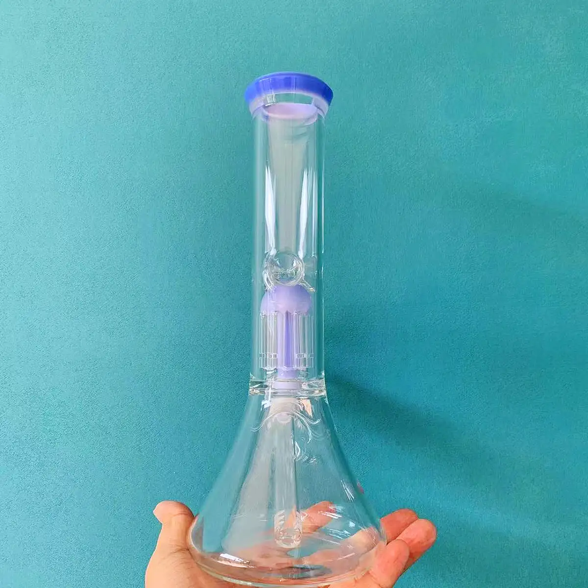 11 Inch Borosilicate Glass Beaker Bong with Tree Perc and Ice Catcher - Image 3