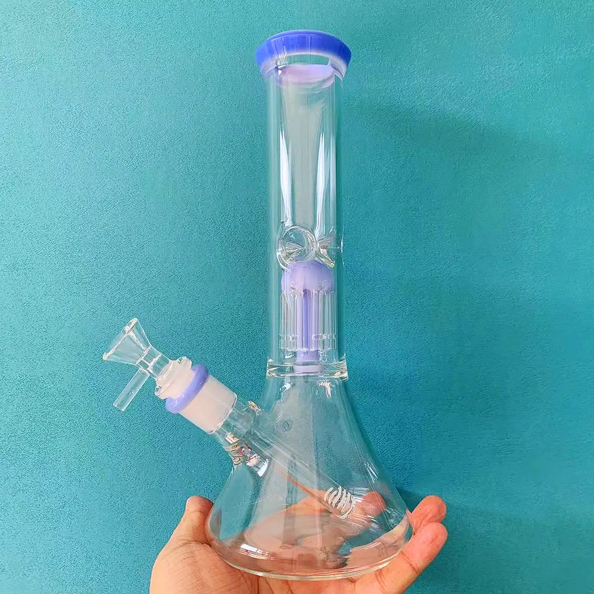 11 Inch Borosilicate Glass Beaker Bong with Tree Perc and Ice Catcher - Image 4