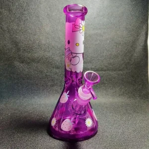 10 Inch Purple Hello Kitty Strawberry Daisy Beaker Glass Bong