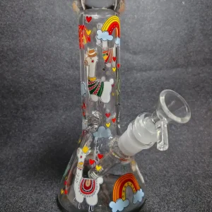 Rainbow Llama Hearts & Clouds 8-Inch Cute Beaker Bong