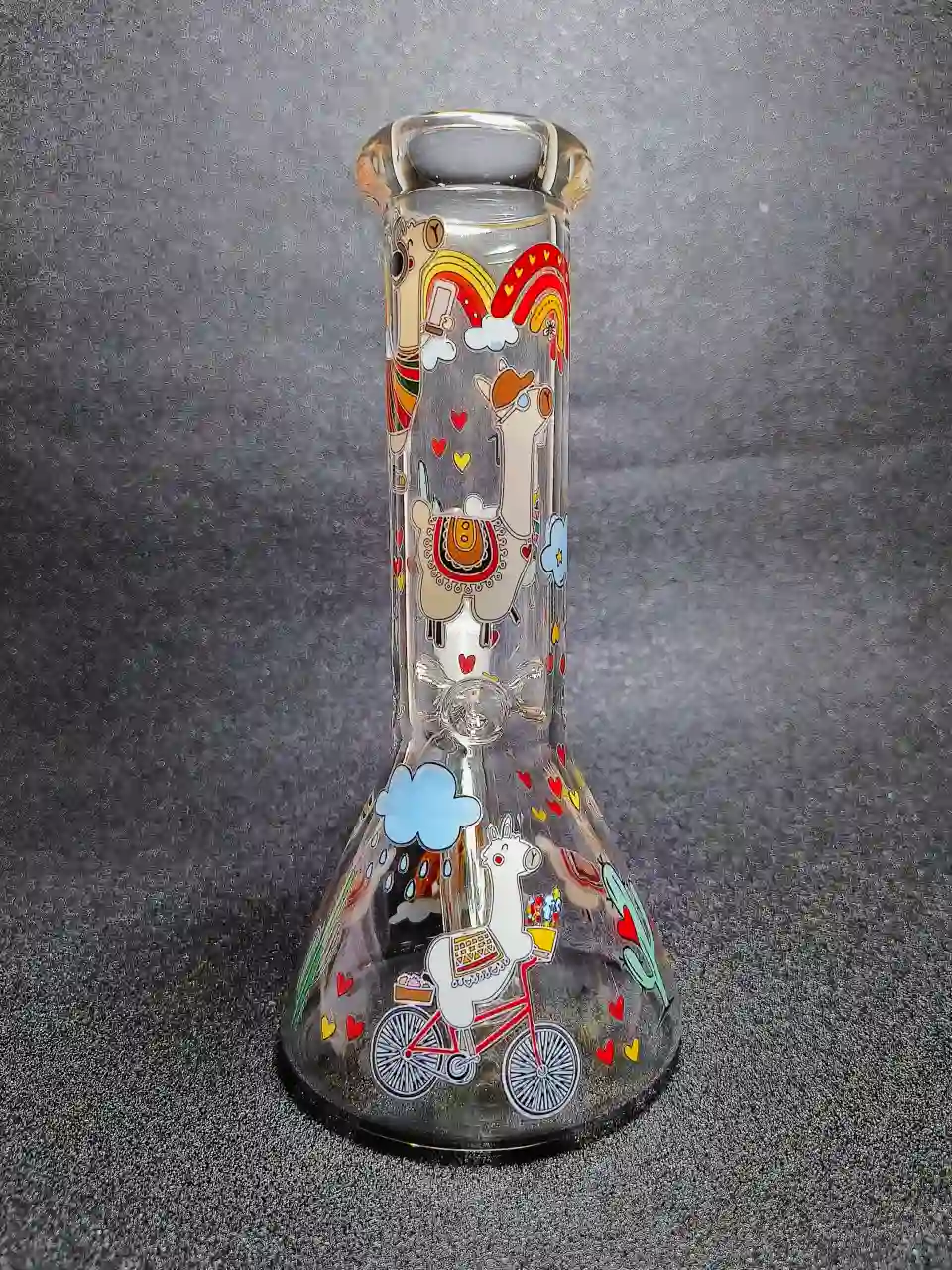 Rainbow Llama Hearts & Clouds 8-Inch Cute Beaker Bong - Image 2