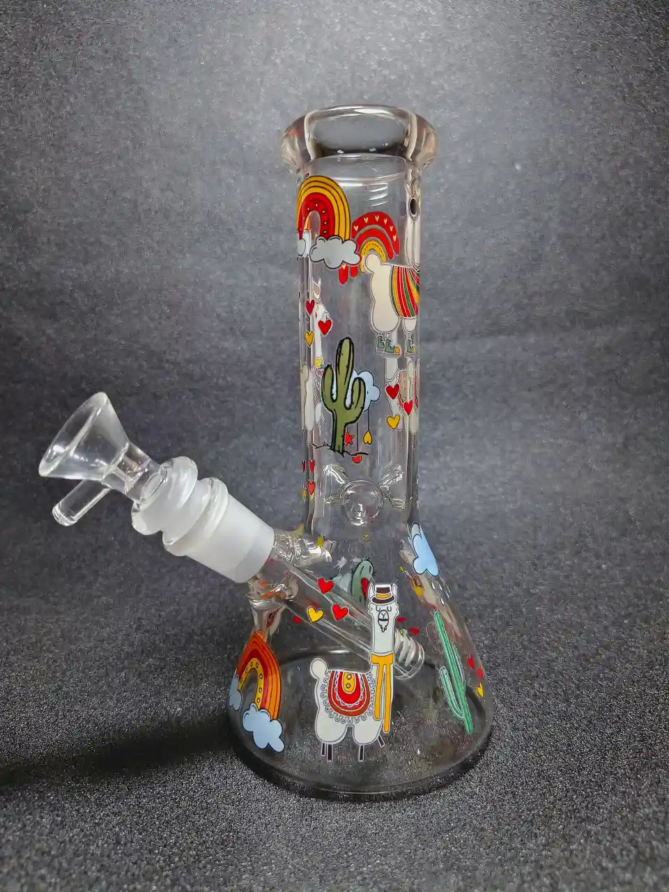 Rainbow Llama Hearts & Clouds 8-Inch Cute Beaker Bong - Image 3