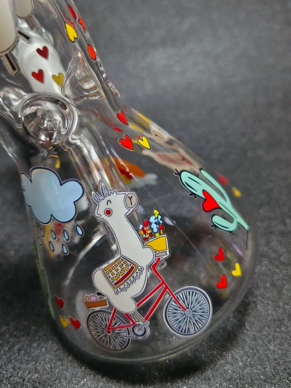 Rainbow Llama Hearts & Clouds 8-Inch Cute Beaker Bong - Image 4