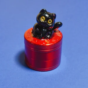 Black Cat Mini Metal Grinder with Red Lid