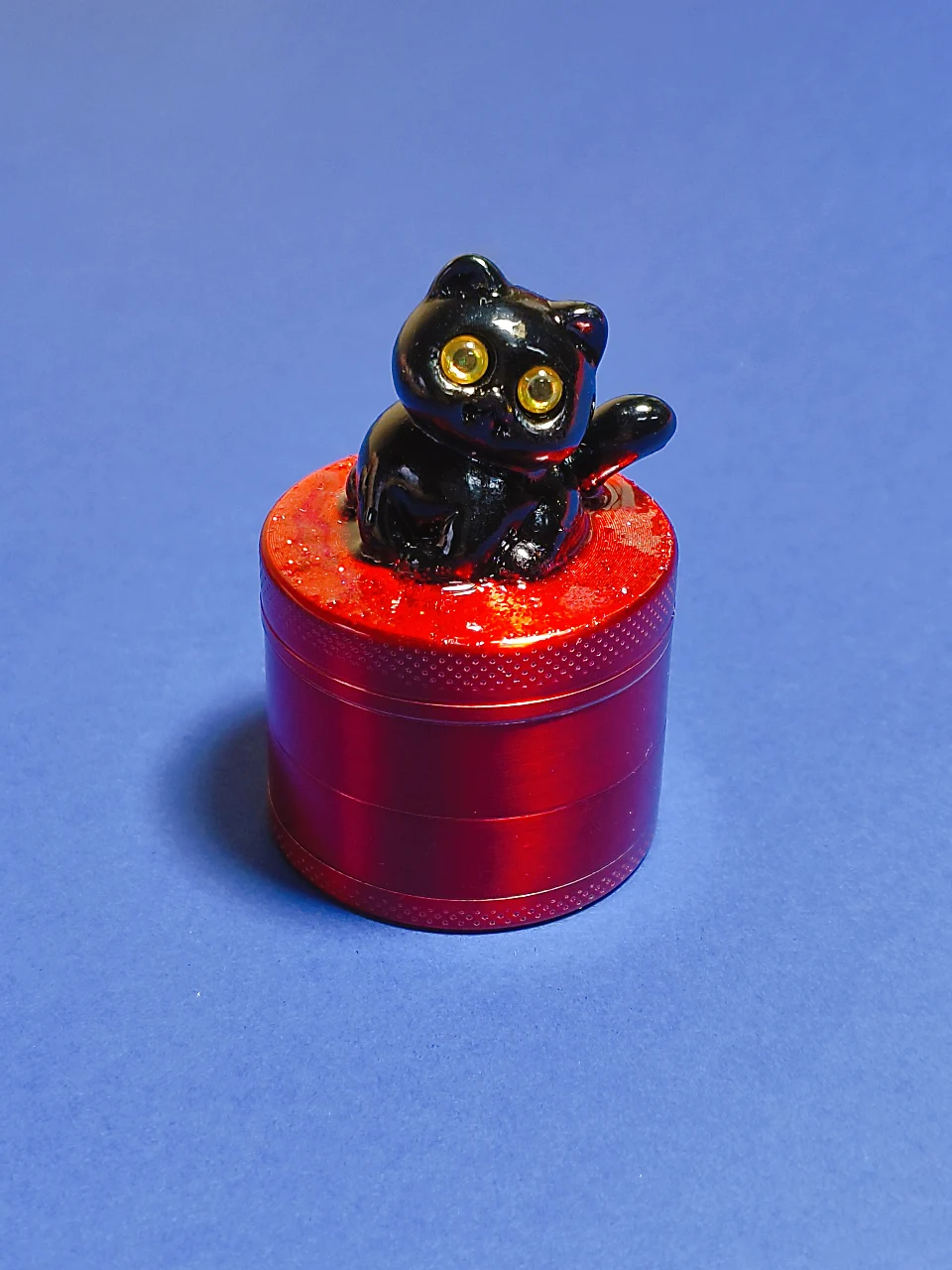 Black Cat Mini Metal Grinder with Red Lid