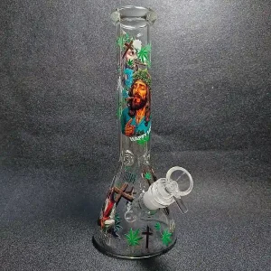 10-Inch Smoking Jesus Green Leaf Graffiti Beaker Glass Bong