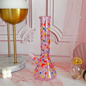 10-Inch Pink Glow-in-the-Dark Stars & Moon Beaker Bong