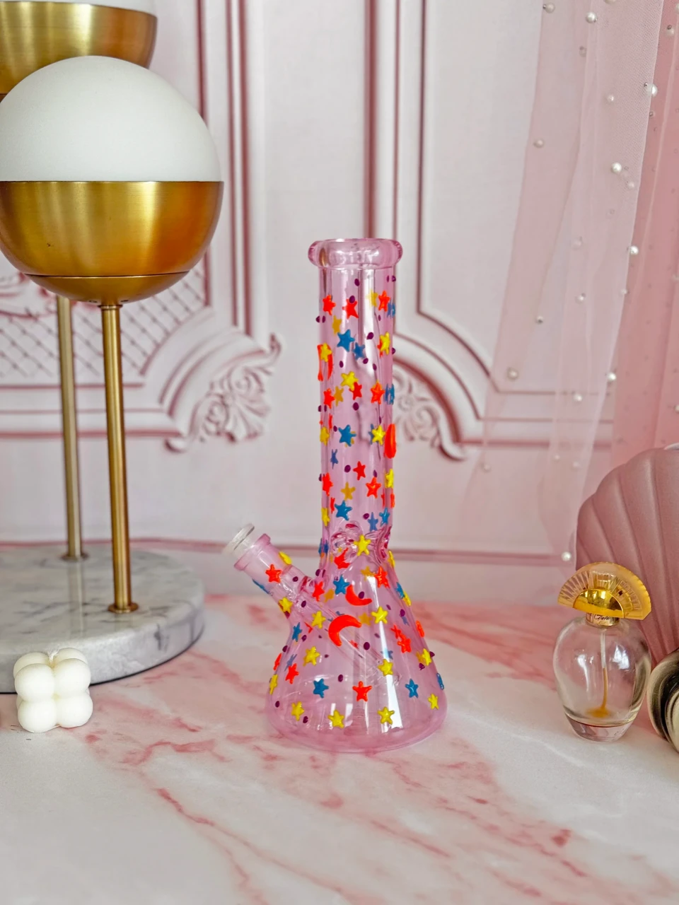 10-Inch Pink Glow-in-the-Dark Stars & Moon Beaker Bong