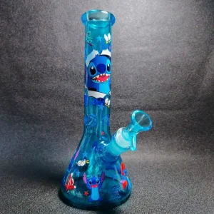 10 Inch Stitch Surf Sky Blue Iridescent Beaker Glass Bong