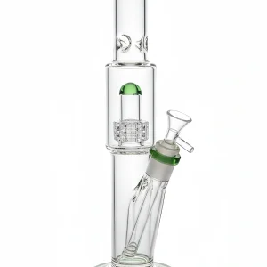 13 Inch Borosilicate Glass Straight Tube Bong with Matrix Perc and Green Accents