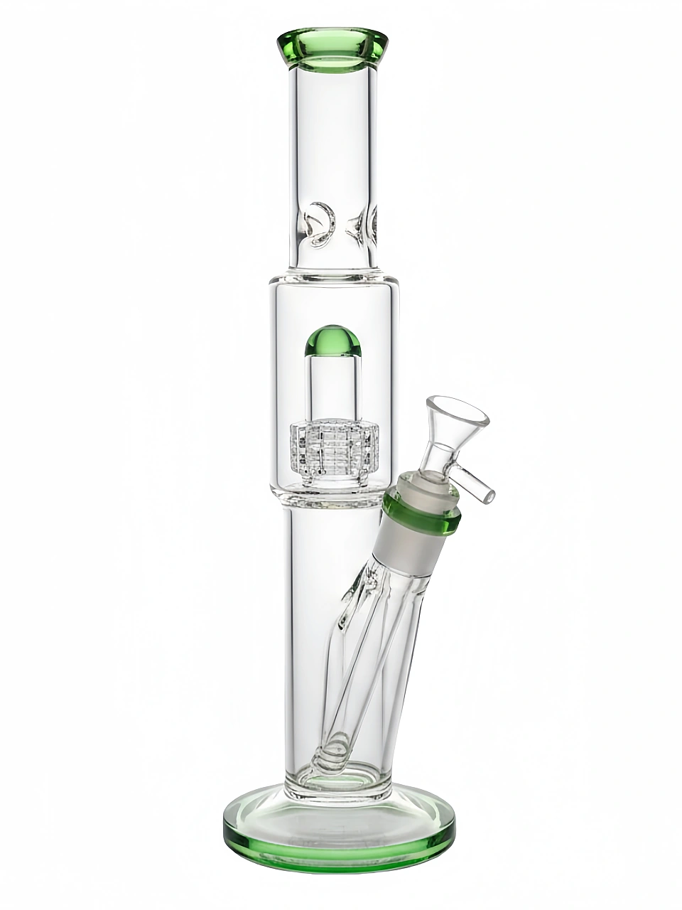 13 Inch Borosilicate Glass Straight Tube Bong with Matrix Perc and Green Accents