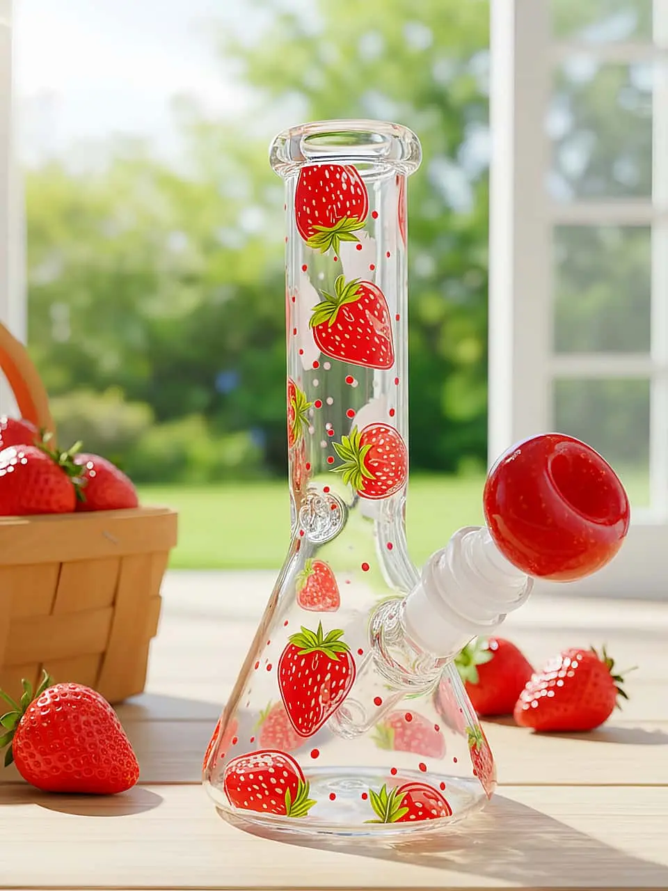 8 Inch Strawberry Polka Dot Mini Beaker Bong - Image 4