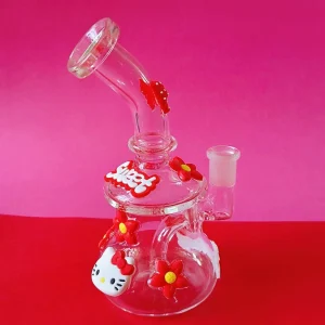 7.5-Inch Sweet Hello Kitty & Flowers 3D Mini Glass Bong