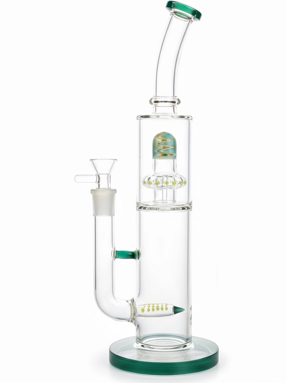 13 Inch Lake Green Straight Tube Bong with Inline and UFO Percs