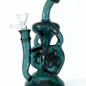 8 Inch Teal Borosilicate Glass Recycler Bong with Dual Swiss Percs