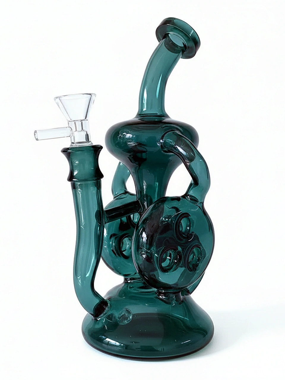 8 Inch Teal Borosilicate Glass Recycler Bong with Dual Swiss Percs