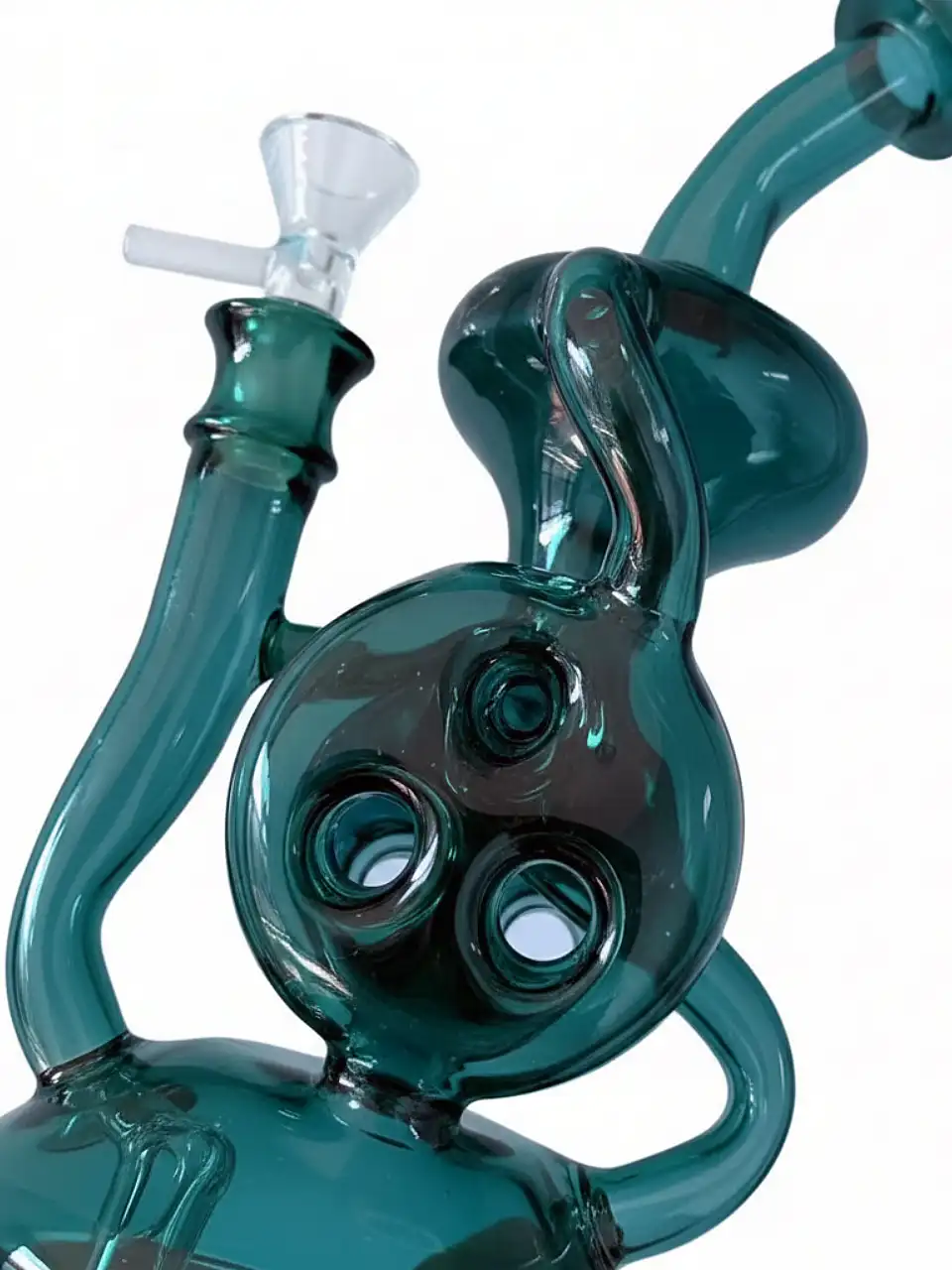 8 Inch Teal Borosilicate Glass Recycler Bong with Dual Swiss Percs - Image 3