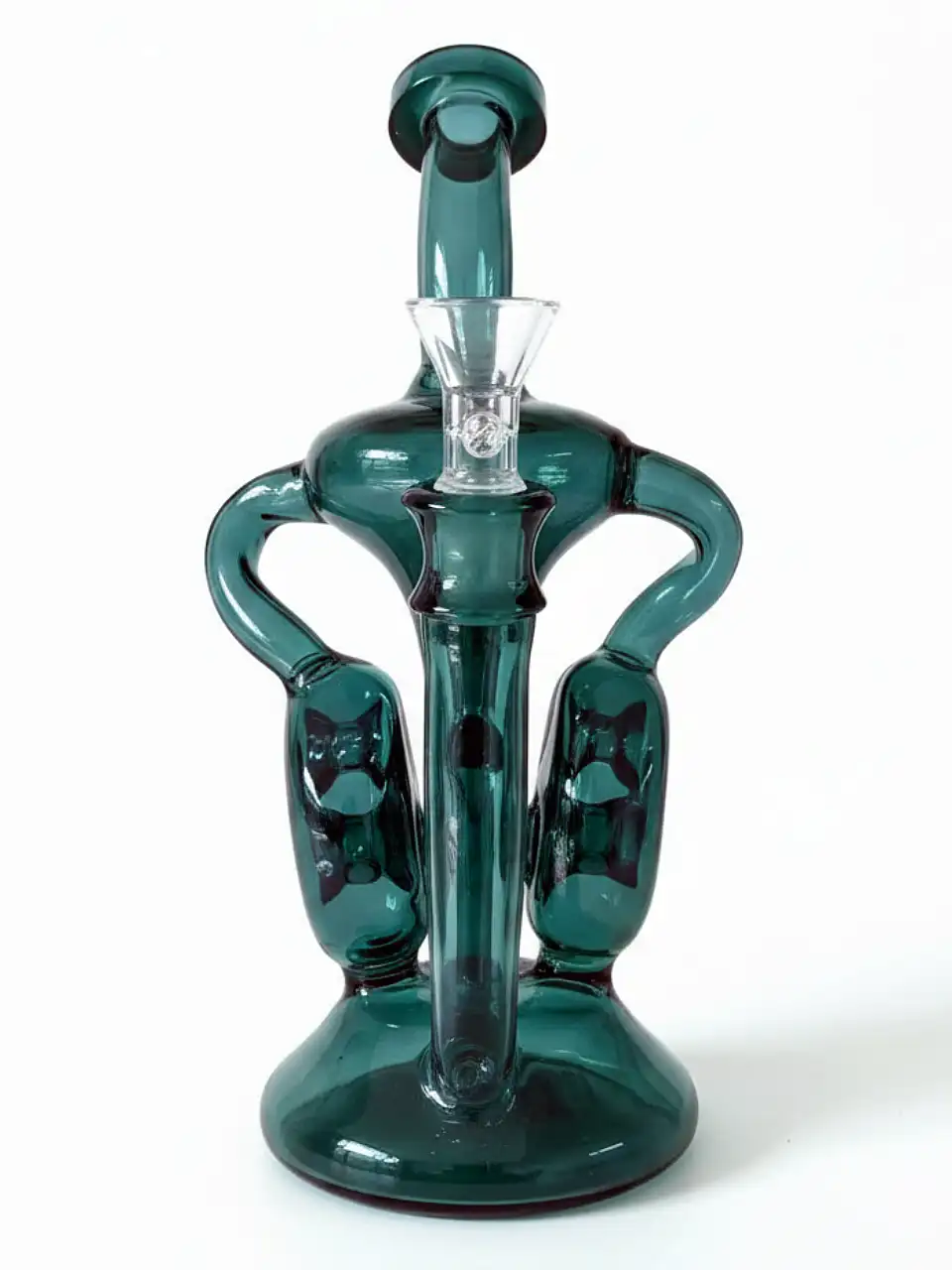 8 Inch Teal Borosilicate Glass Recycler Bong with Dual Swiss Percs - Image 2