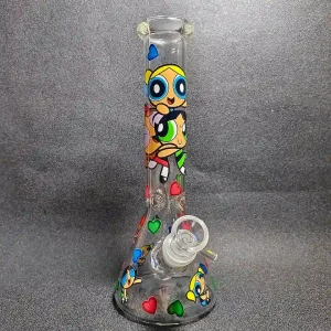 10 Inch The Powerpuff Girls Y2K Heart Clear Beaker Bong