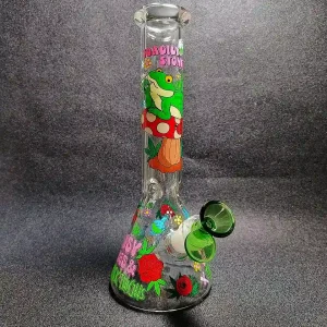 10 Inch Toadily Stoned Frog Mushroom Forest Beaker Glass Bong