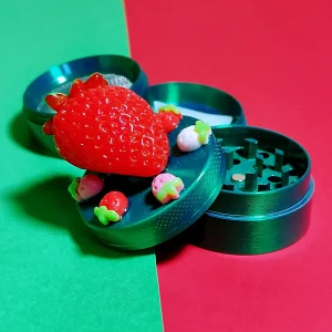 Strawberry Mini Metal Herb Grinder with Green Body