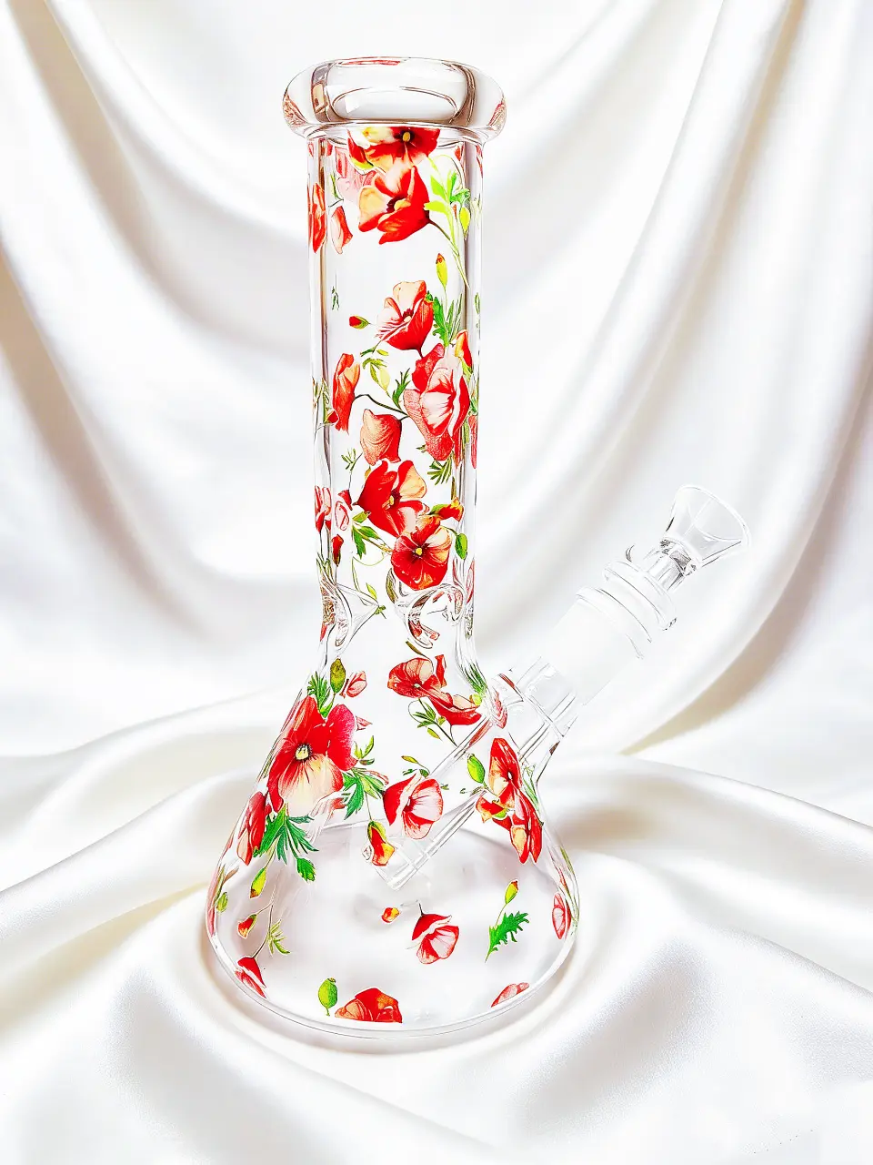 8 Inch Poppy Botanical Beaker Glass Bong - Image 6
