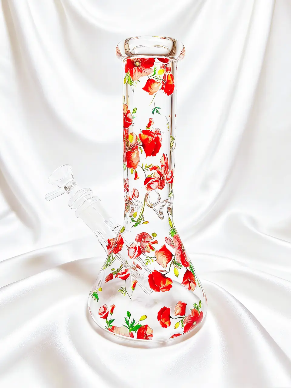 8 Inch Poppy Botanical Beaker Glass Bong - Image 4