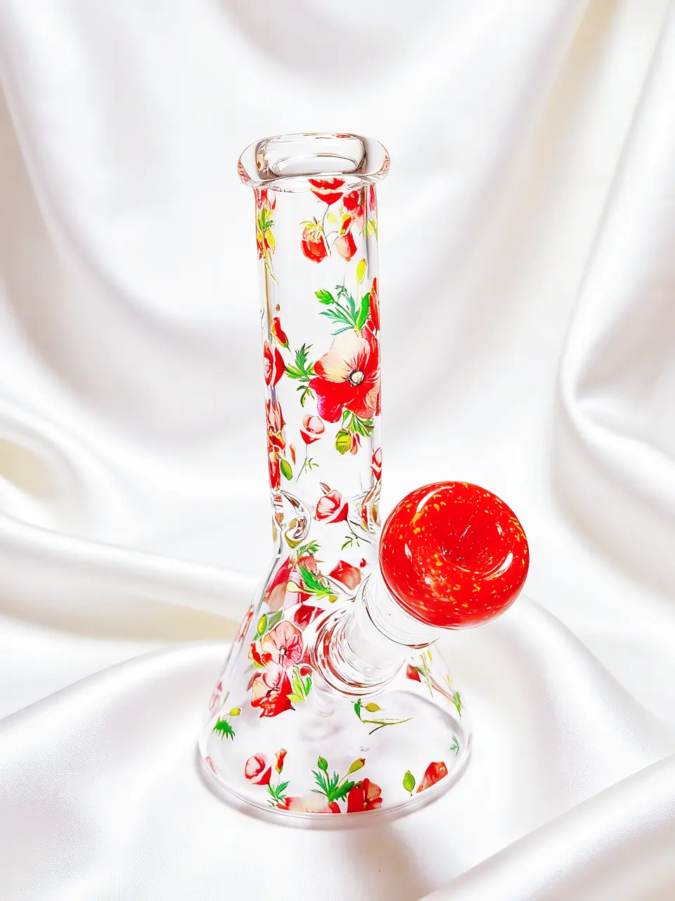 8 Inch Poppy Botanical Beaker Glass Bong - Image 7