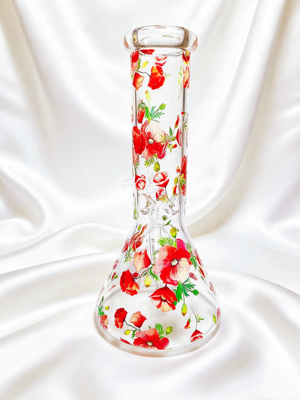 8 Inch Poppy Botanical Beaker Glass Bong - Image 3