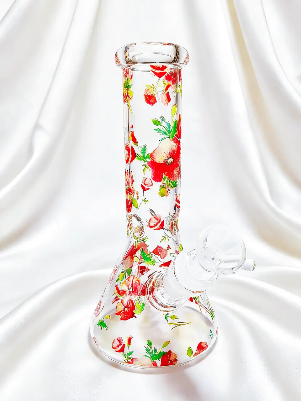8 Inch Poppy Botanical Beaker Glass Bong - Image 2