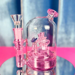 5.5 Inch Pink Butterfly Windmill Glass Cloche Bong