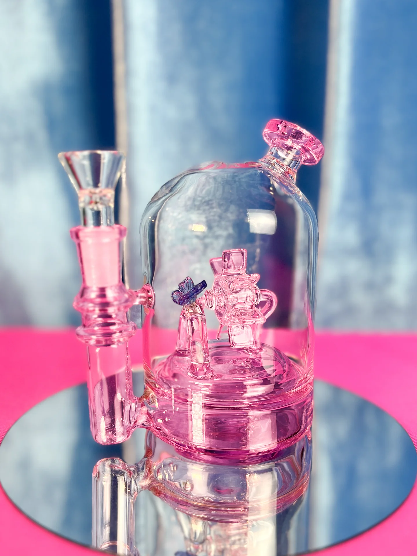 5.5 Inch Pink Butterfly Windmill Glass Cloche Bong
