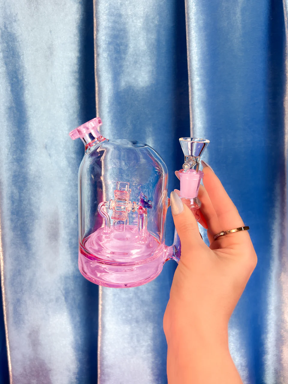 5.5 Inch Pink Butterfly Windmill Glass Cloche Bong - Image 2