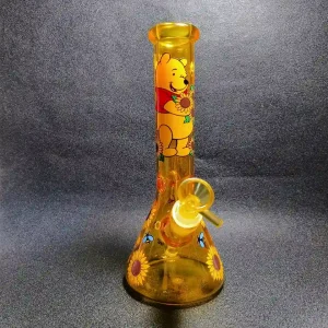 10 Inch Winnie the Pooh Inspired Sunflower Field Amber Beaker Glass Bong